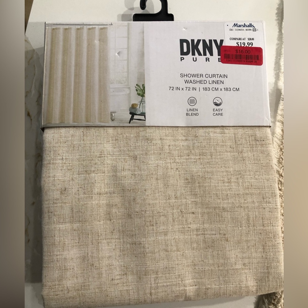 DKNY Washed Linen Shower Curtain in Natural Beige